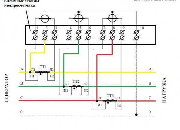 Схема подсоединения к сети через 3 трансформатора